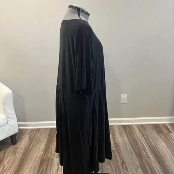 6X Torrid Dress Short Sleeve Black (Length 40”-44”, Longer Toward Sides) (C3894) - Picture 3 of 6